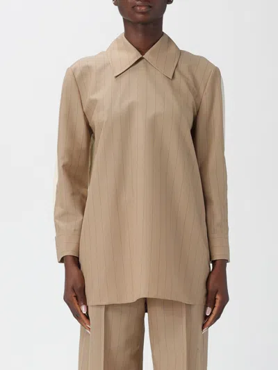 Jil Sander Pinstriped Wool And Mohair-blend Blouse In Brown