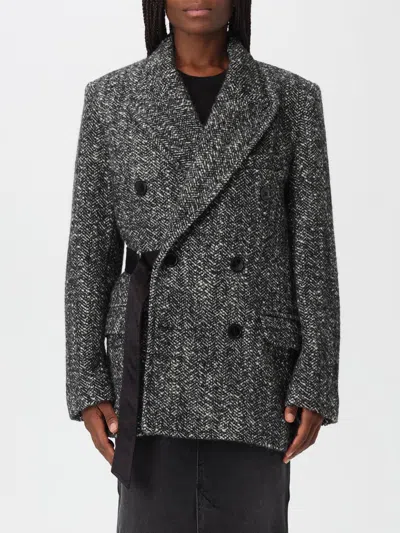 Isabel Marant Womens Atrium Ezzia Double-breasted Wool-blend Jacket Black Ecru In Gray