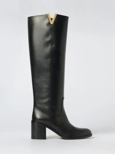 Via Roma 15 Black Knee-high Boots With Cut-out On The Side And Logo Plaque In Leather Woman In Black