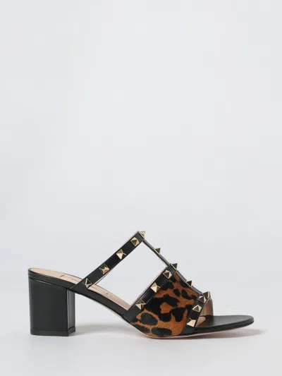 Valentino Animal Print Block Heel Open Toe Sandals In Brown
