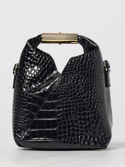 Mm6 Maison Margiela Japanese Shoulder Bag In Croc-embossed Leather In Black