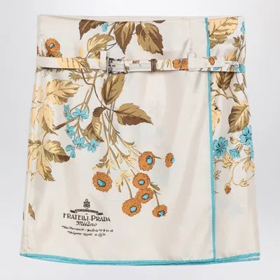 Prada Sand-coloured Mini Skirt With Silk Print In Brown