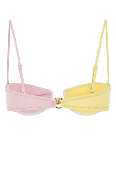 Reina Olga Two-tone Stretch Nylon Hommond Bikini Top In Multi