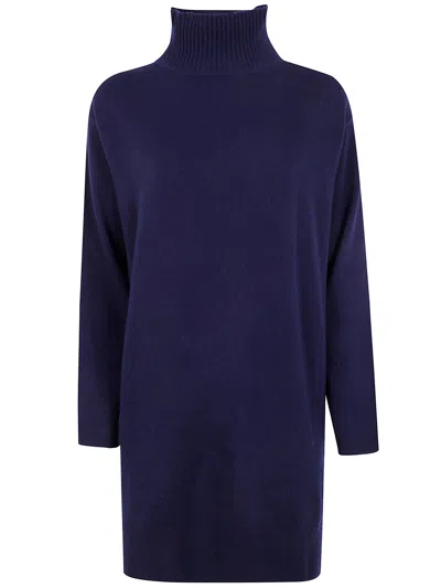 Rosso Puro Long Sleeves Turtle Neck Oversized Sweater In Blue