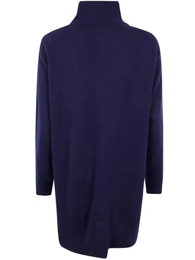 Rosso Puro Long Sleeves Turtle Neck Oversized Sweater In Blue