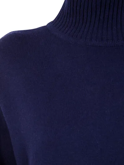 Rosso Puro Long Sleeves Turtle Neck Oversized Sweater In Blue