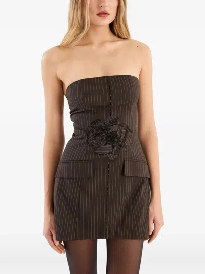 Rotate Birger Christensen Rotate Birgerchristensen Pinstripe Rose-embellished Mini Dress In Brown