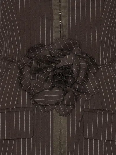 Rotate Birger Christensen Rotate Birgerchristensen Pinstripe Rose-embellished Mini Dress In Brown