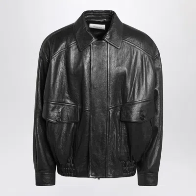 Saint Laurent Black Balloon Bomber Jacket In Leather In Black