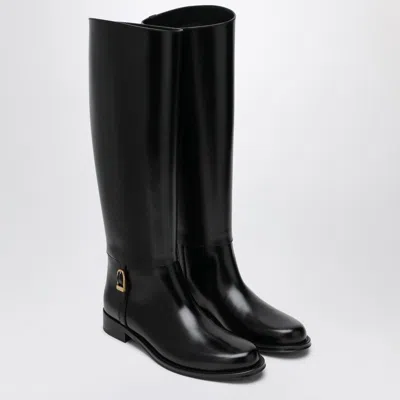 Saint Laurent Julia Leather Knee-high Boots In Black