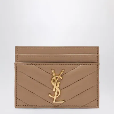 Saint Laurent Cassandre Card Holder Beige In Brown