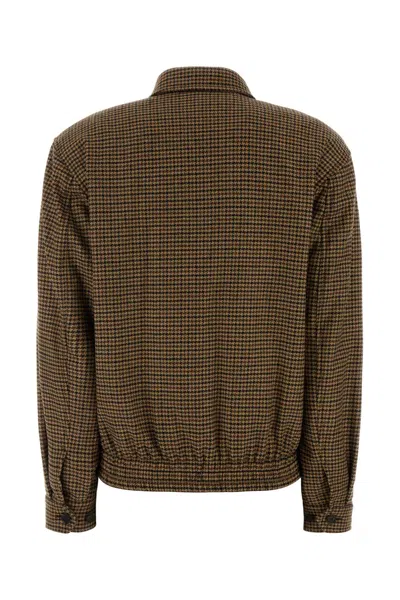 Saint Laurent Embroidered Wool Blend Jacket In Brown