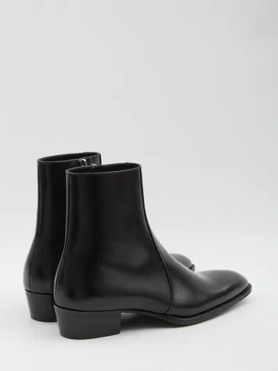 Saint Laurent Ankle Boots With Block Heel And Pointed Toe In Black