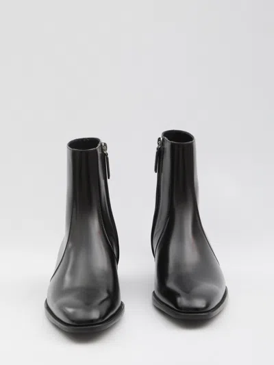 Saint Laurent Ankle Boots With Block Heel And Pointed Toe In Black