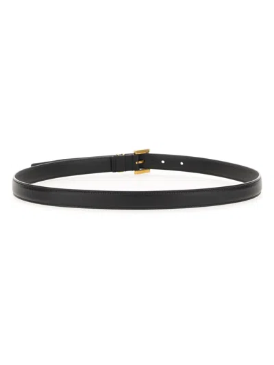 Saint Laurent Cassandre Thin Calfskin Belt Logo In Black