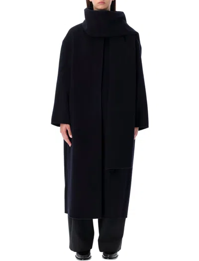 Soeur Finn Long Coat In Navy Blue In Black