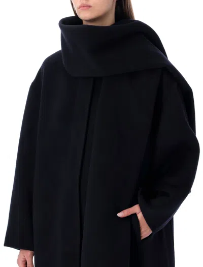 Soeur Finn Long Coat In Navy Blue In Black