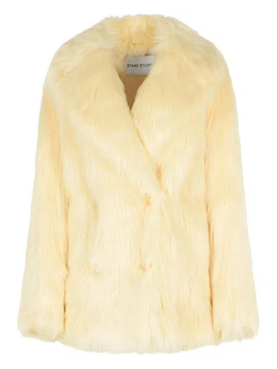 Stand Studio Kataline Faux Fur Coat In Yellow