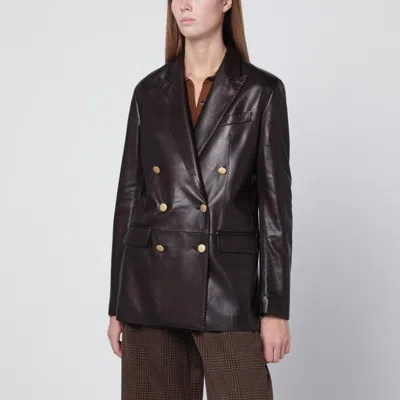 Tagliatore Brown Leather Doublebreasted Jacket In Black
