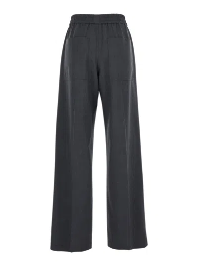 Brunello Cucinelli Grey Pants With Elastic Waist In Wool Blend Stretch Woman In Gray