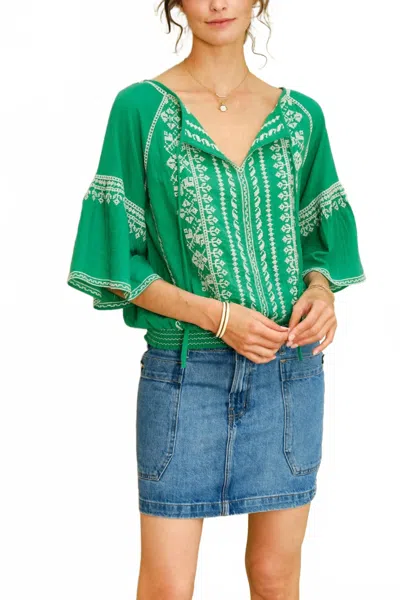 Mabe Lena Embroidered Top In Green In Green