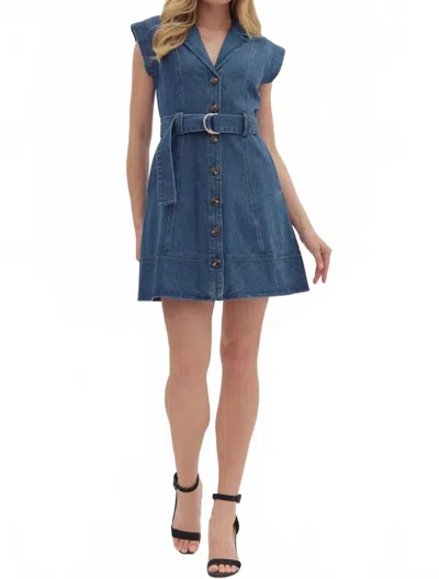 Entro Cap Sleeve Belted Mini Dress In Denim In Blue