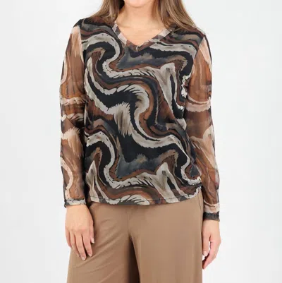 Made In Italy Women's Bella Sheer Sleeve Top In Biscot Erosion In Black