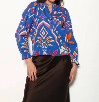 Maude Vivante Ashley Top In Cobalt Ikat In Multi
