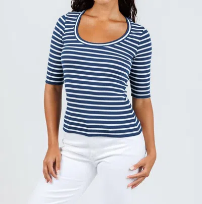 Goldie Women's Rebecca Striped Rib Half Sleeve Top In Blue White In Blue