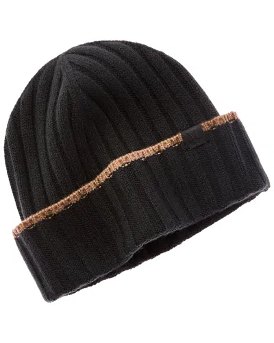 Bruno Magli Cashmere Wide Rib Beanie In Black