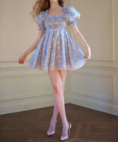 Selkie Maria Mini Dress In Picnic In Blue