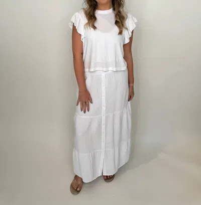 Bobi Tiered Button Front Maxi Skirt In White