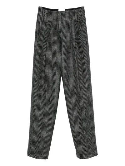 Forte Forte Tailored Herringbone Grey Pants In Virgin Wool In Gray