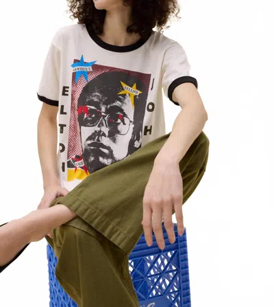 Daydreamer Elton John 1973 Pop Art Oversized Ringer Tee In Vintage White In Burgundy