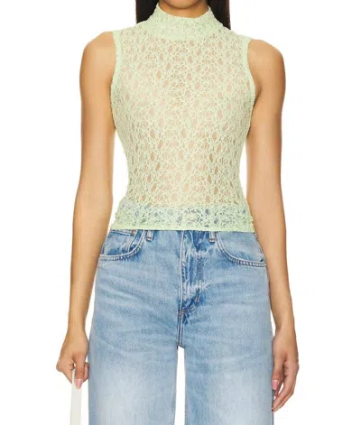 Frame Mesh Mockneck Top In Mint Green In Green