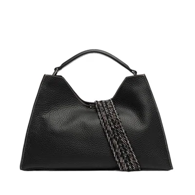 Gianni Chiarini Trapezoidal Double Grain Leather Handbag With Removable Strap In Black