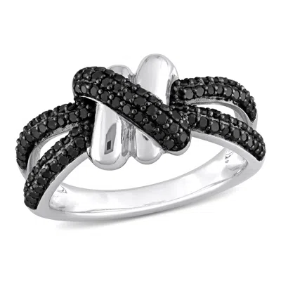 Mimi & Max 3/5ct Tdw Black Diamond Crossover Split-shank Ring 14k White Gold In Metallic