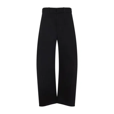 Lemaire High-waisted Wide-leg Black Trousers With Tailored Belt In Black