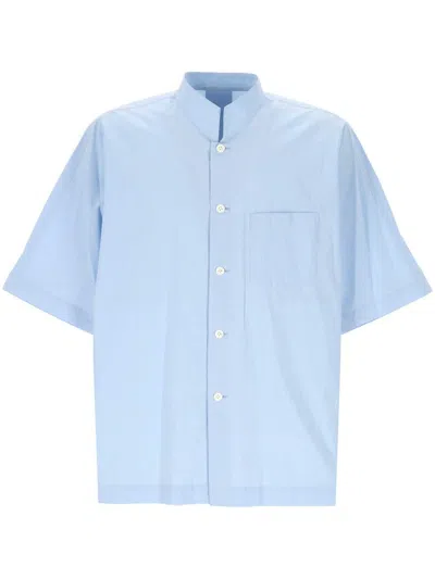 Issey Miyake Mandarin Collar Short-sleeve Shirt With Boxy Fit In Blue