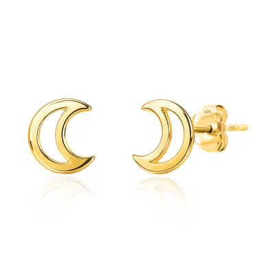 Maxcolor 14k Yellow Gold Small Moon Stud Earrings In Gold