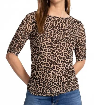 Johnny Was Ruched Sleeve Mesh Top In Chestnut Leopard In Brown