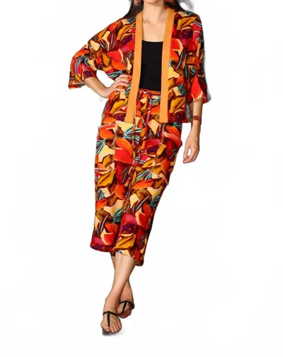 Kikisol Searenity Desert Fruit French Terry Capri Pant With Patch Pockets In Red In Multi