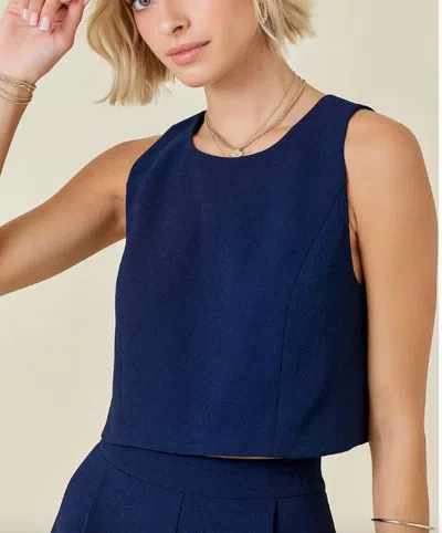 Day + Moon Crepe Sleeveless Top In Navy In Blue