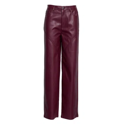 Rotate Birger Christensen Dixie Mid-rise Faux Leather Pants With Trim In Red