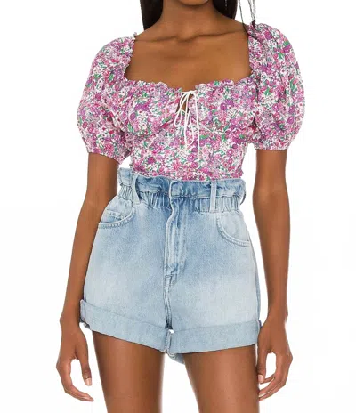 For Love & Lemons Katarina Puff Sleeves Top In Rose In Blue