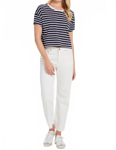 Goldie Tees Stripe Drop Shoulder Crop Tee In Navy White In Blue