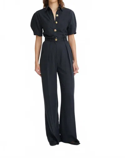 Matthew Bruch Button Pleated Trouser In Black Tencel In Black