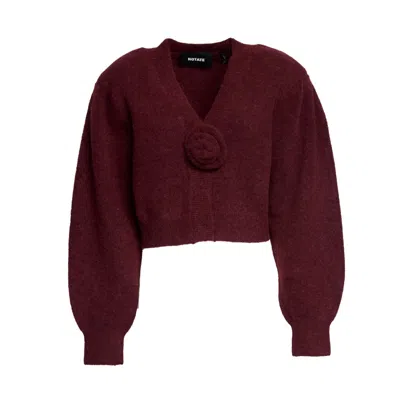 Rotate Birger Christensen Florina Knit Cardigan With Puff Sleeves In Burgundy