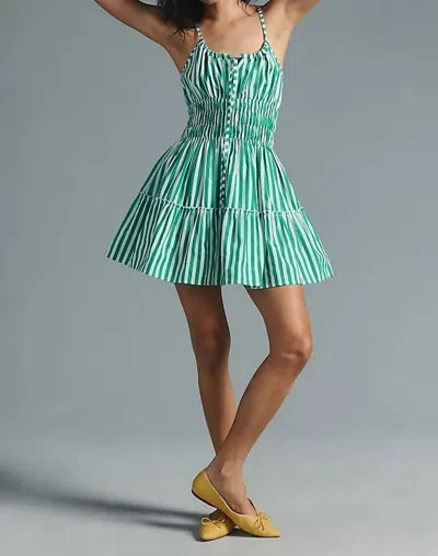 Lusana Rosa Poplin Mini Dress In Kelly Stripe In Green