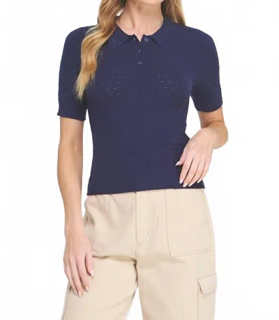 Allie Rose Tasha Soft Collared Pointelle Knit Top In Navy In Blue